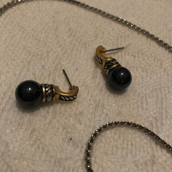 Brighton silver/gold onyx ball jewelry set - Picture 5 of 15